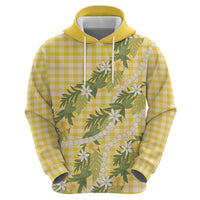 Aloha Puakenikeni Anthurium Pikake Lei Zip Hoodie Gold Hawaiian Palaka Pattern