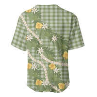 Aloha Puakenikeni Anthurium Pikake Lei Baseball Jersey Green Hawaiian Palaka Pattern LT9 - Polynesian Pride