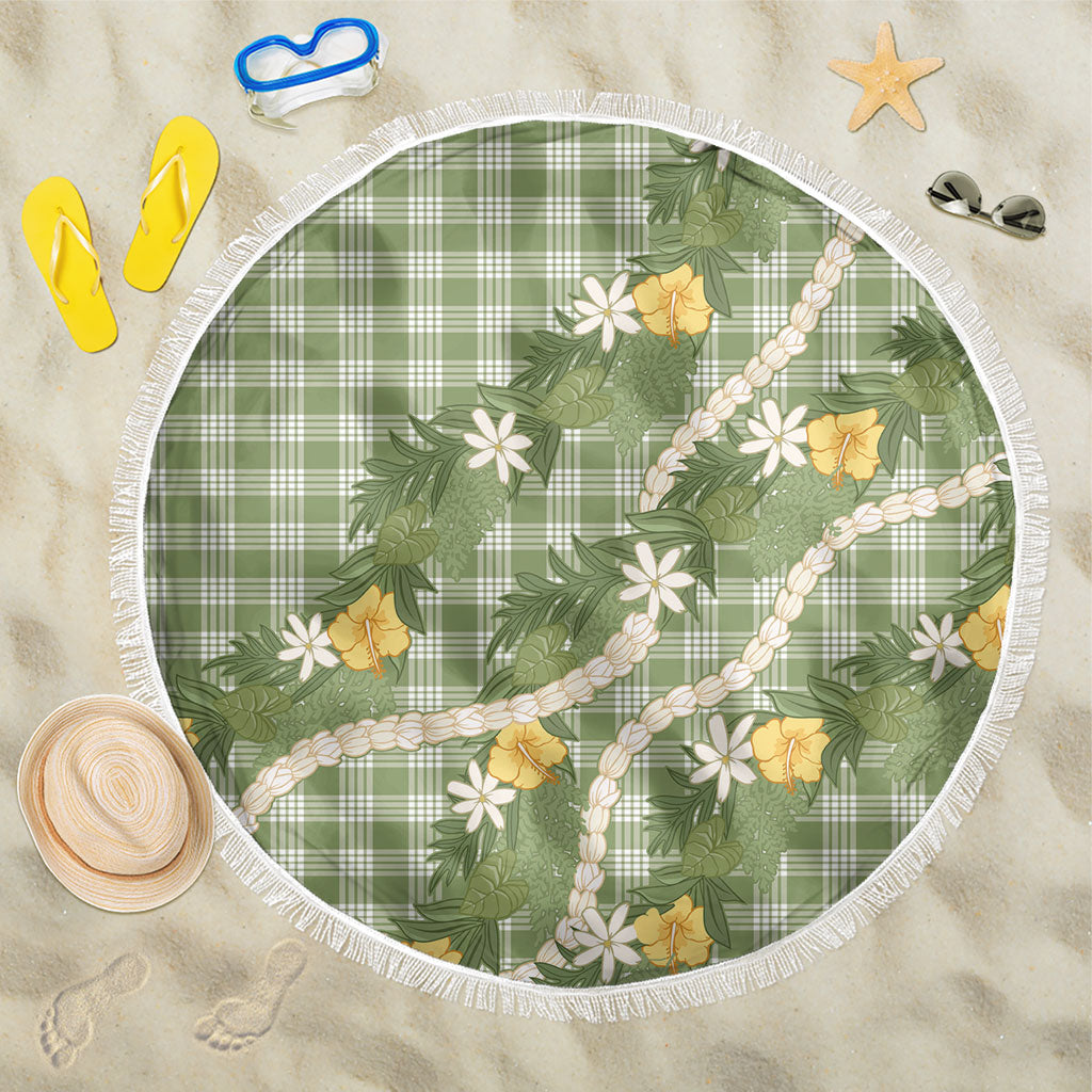 Aloha Puakenikeni Anthurium Pikake Lei Beach Blanket Green Hawaiian Palaka Pattern