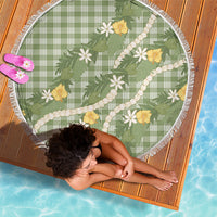 Aloha Puakenikeni Anthurium Pikake Lei Beach Blanket Green Hawaiian Palaka Pattern