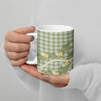 Aloha Puakenikeni Anthurium Pikake Lei Ceramic Mug Green Hawaiian Palaka Pattern