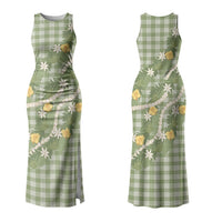 Aloha Puakenikeni Anthurium Pikake Lei Couples Matching Tank Maxi Dress and Hawaiian Shirt Green Hawaiian Palaka Pattern LT9 - Polynesian Pride