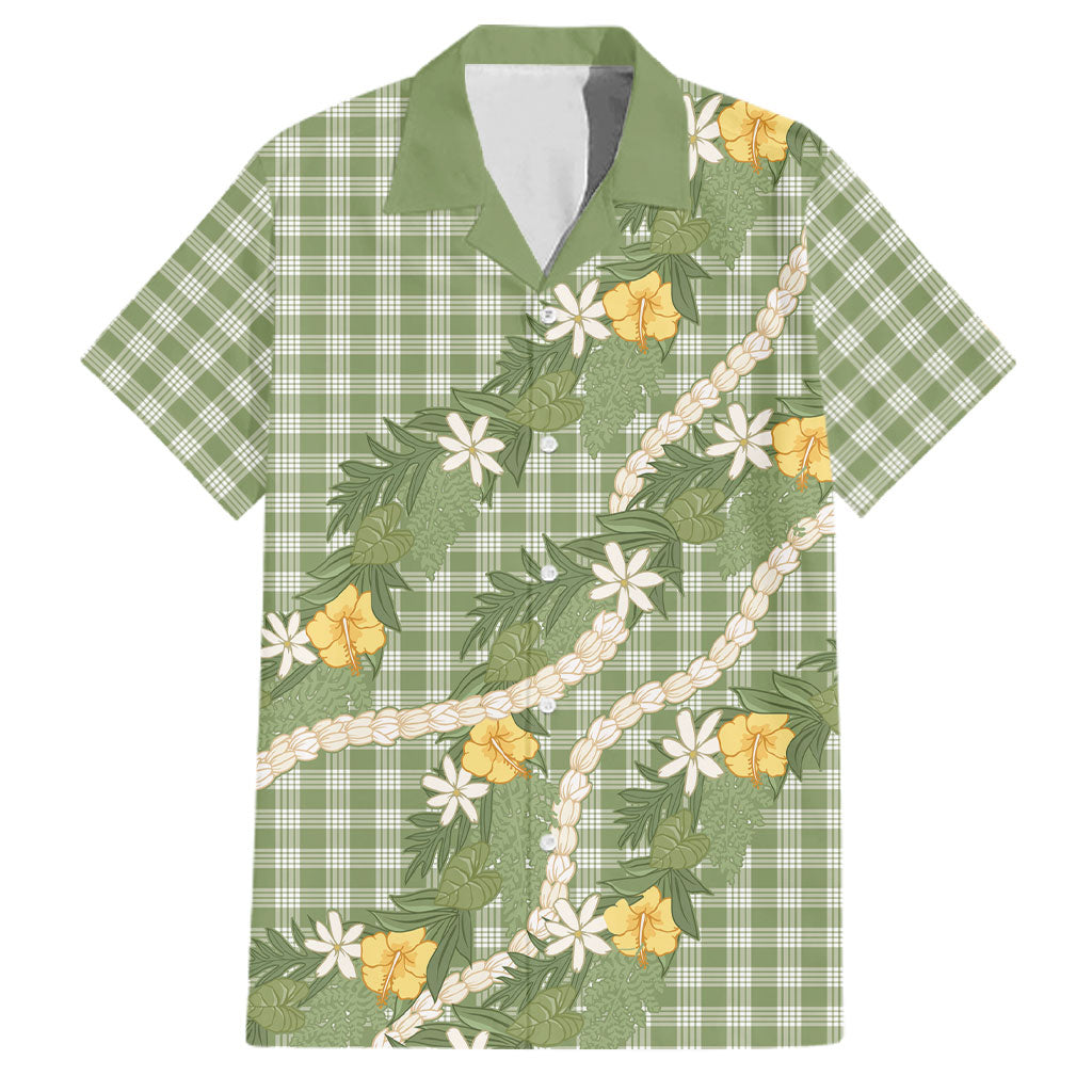 Aloha Puakenikeni Anthurium Pikake Lei Family Matching Off The Shoulder Long Sleeve Dress and Hawaiian Shirt Green Hawaiian Palaka Pattern LT9 Dad's Shirt - Short Sleeve Green - Polynesian Pride