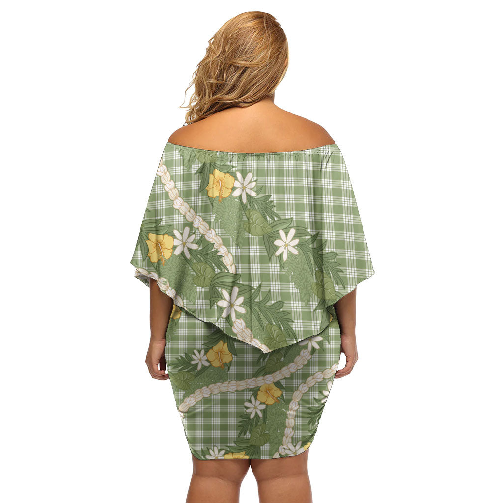 Aloha Puakenikeni Anthurium Pikake Lei Family Matching Off Shoulder Short Dress and Hawaiian Shirt Green Hawaiian Palaka Pattern LT9 - Polynesian Pride