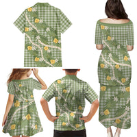 Aloha Puakenikeni Anthurium Pikake Lei Family Matching Puletasi and Hawaiian Shirt Green Hawaiian Palaka Pattern LT9 - Polynesian Pride