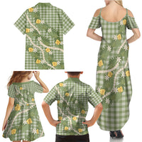 Aloha Puakenikeni Anthurium Pikake Lei Family Matching Summer Maxi Dress and Hawaiian Shirt Green Hawaiian Palaka Pattern LT9 - Polynesian Pride