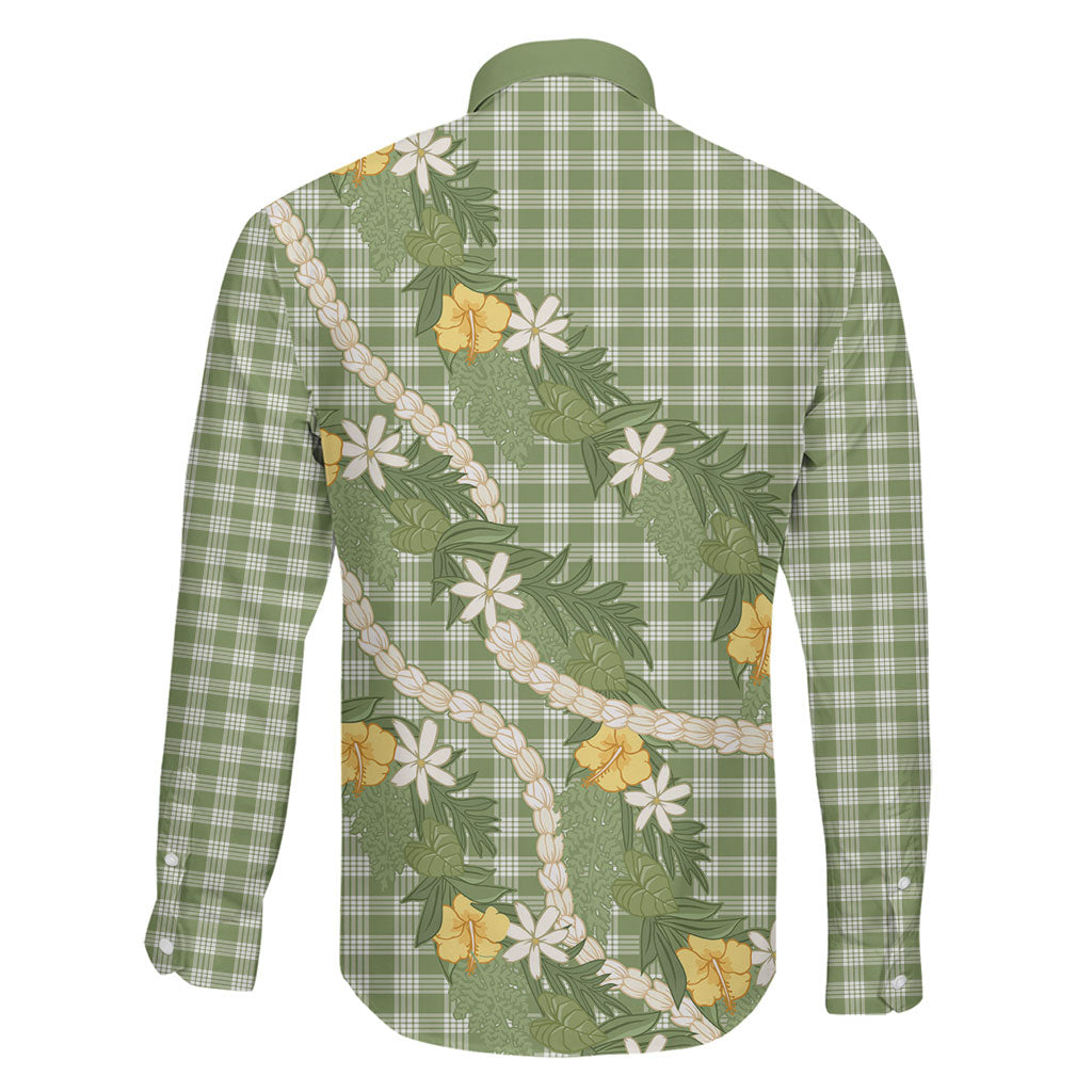 Aloha Puakenikeni Anthurium Pikake Lei Family Matching Tank Maxi Dress and Hawaiian Shirt Green Hawaiian Palaka Pattern LT9 - Polynesian Pride