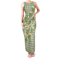 Aloha Puakenikeni Anthurium Pikake Lei Family Matching Tank Maxi Dress and Hawaiian Shirt Green Hawaiian Palaka Pattern LT9 Mom's Dress Green - Polynesian Pride