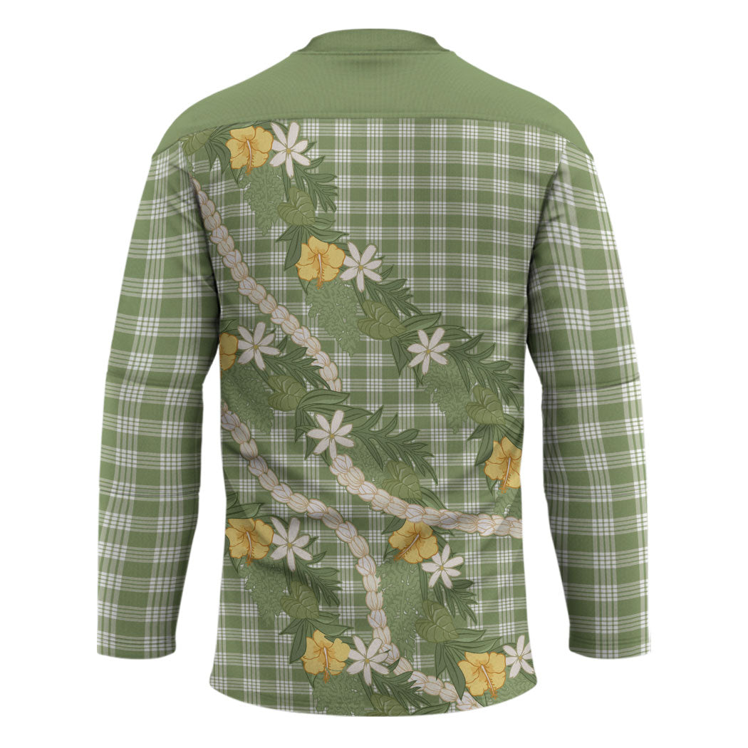Aloha Puakenikeni Anthurium Pikake Lei Hockey Jersey Green Hawaiian Palaka Pattern