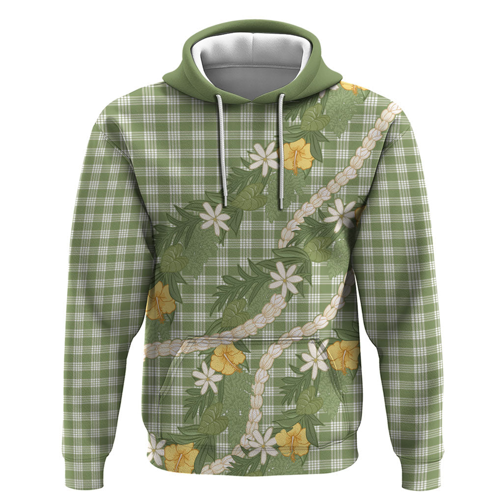 Aloha Puakenikeni Anthurium Pikake Lei Hoodie Green Hawaiian Palaka Pattern
