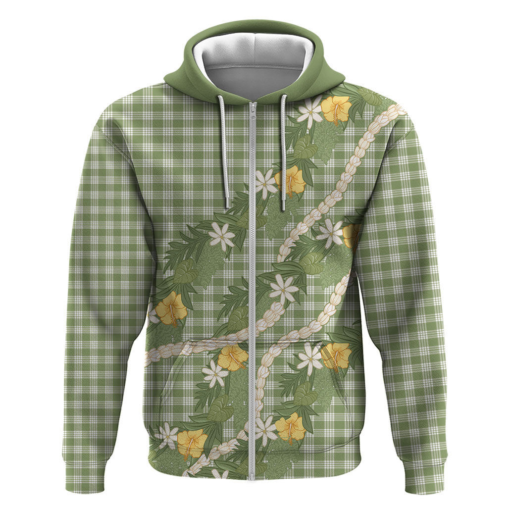 Aloha Puakenikeni Anthurium Pikake Lei Hoodie Green Hawaiian Palaka Pattern LT9 Zip Hoodie Green - Polynesian Pride