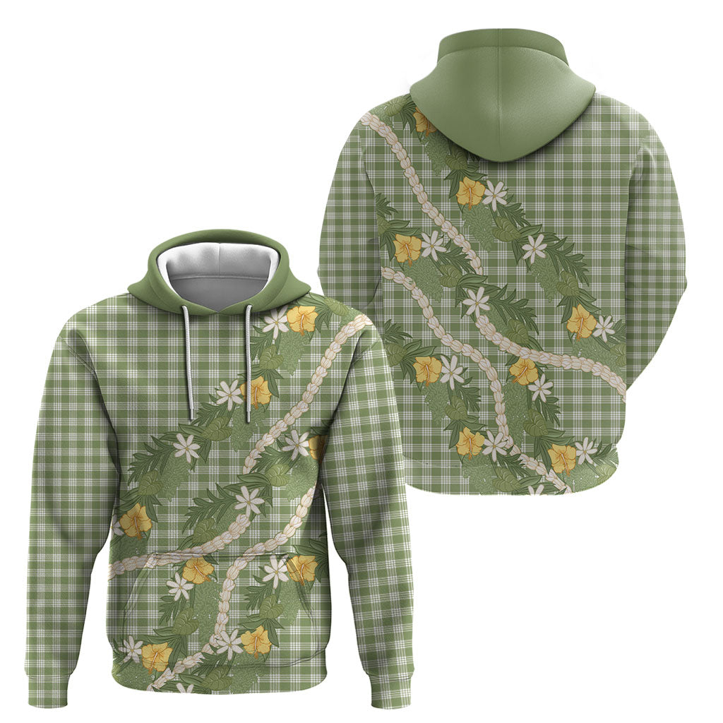 Aloha Puakenikeni Anthurium Pikake Lei Hoodie Green Hawaiian Palaka Pattern LT9 - Polynesian Pride