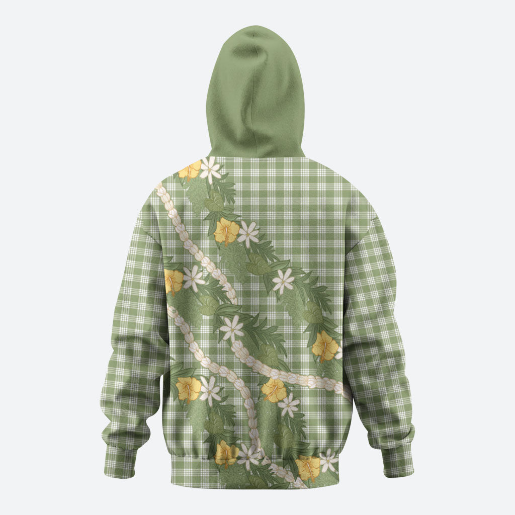 Aloha Puakenikeni Anthurium Pikake Lei Hoodie Green Hawaiian Palaka Pattern LT9 - Polynesian Pride
