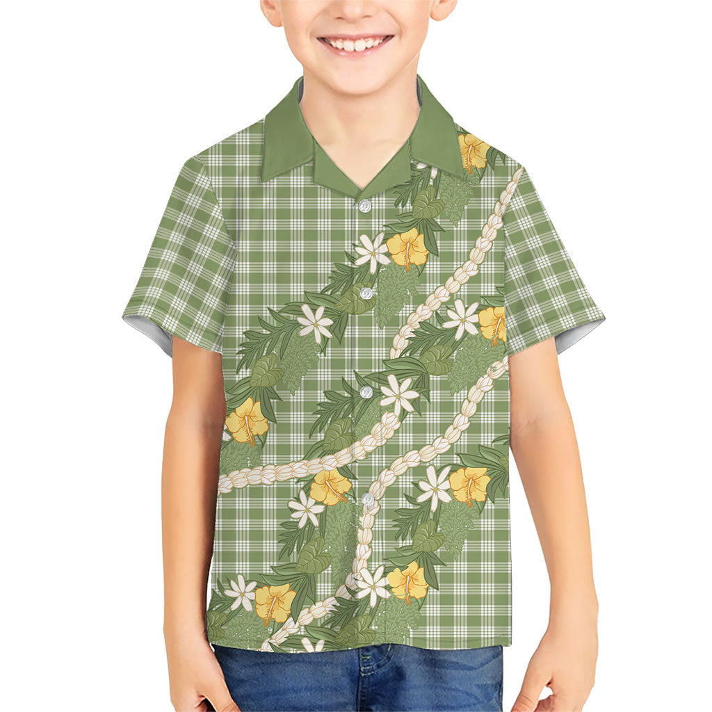 Aloha Puakenikeni Anthurium Pikake Lei Kid Hawaiian Shirt Green Hawaiian Palaka Pattern
