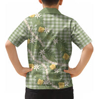 Aloha Puakenikeni Anthurium Pikake Lei Kid Hawaiian Shirt Green Hawaiian Palaka Pattern LT9 - Polynesian Pride