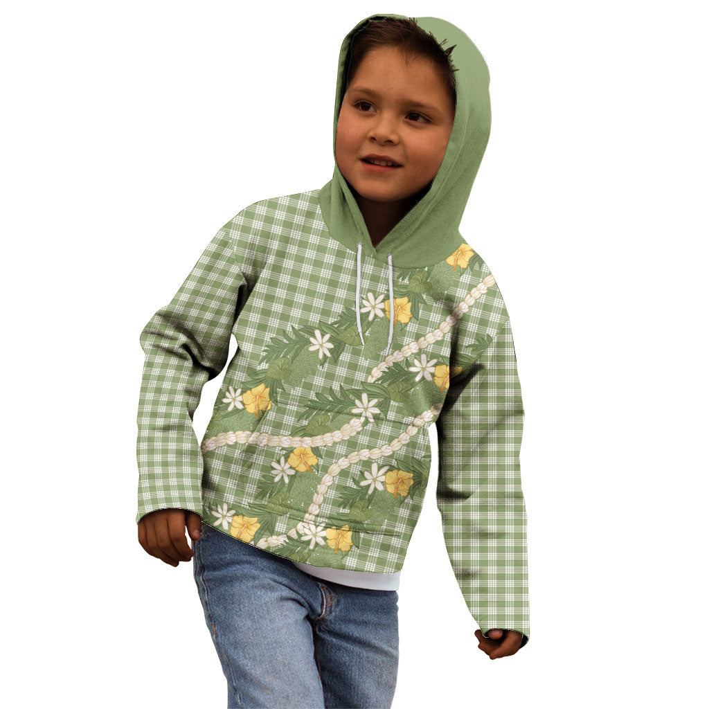 Aloha Puakenikeni Anthurium Pikake Lei Kid Hoodie Green Hawaiian Palaka Pattern