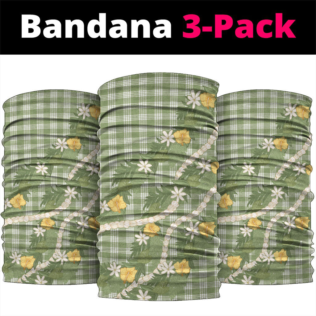 Aloha Puakenikeni Anthurium Pikake Lei Neck Gaiter Green Hawaiian Palaka Pattern