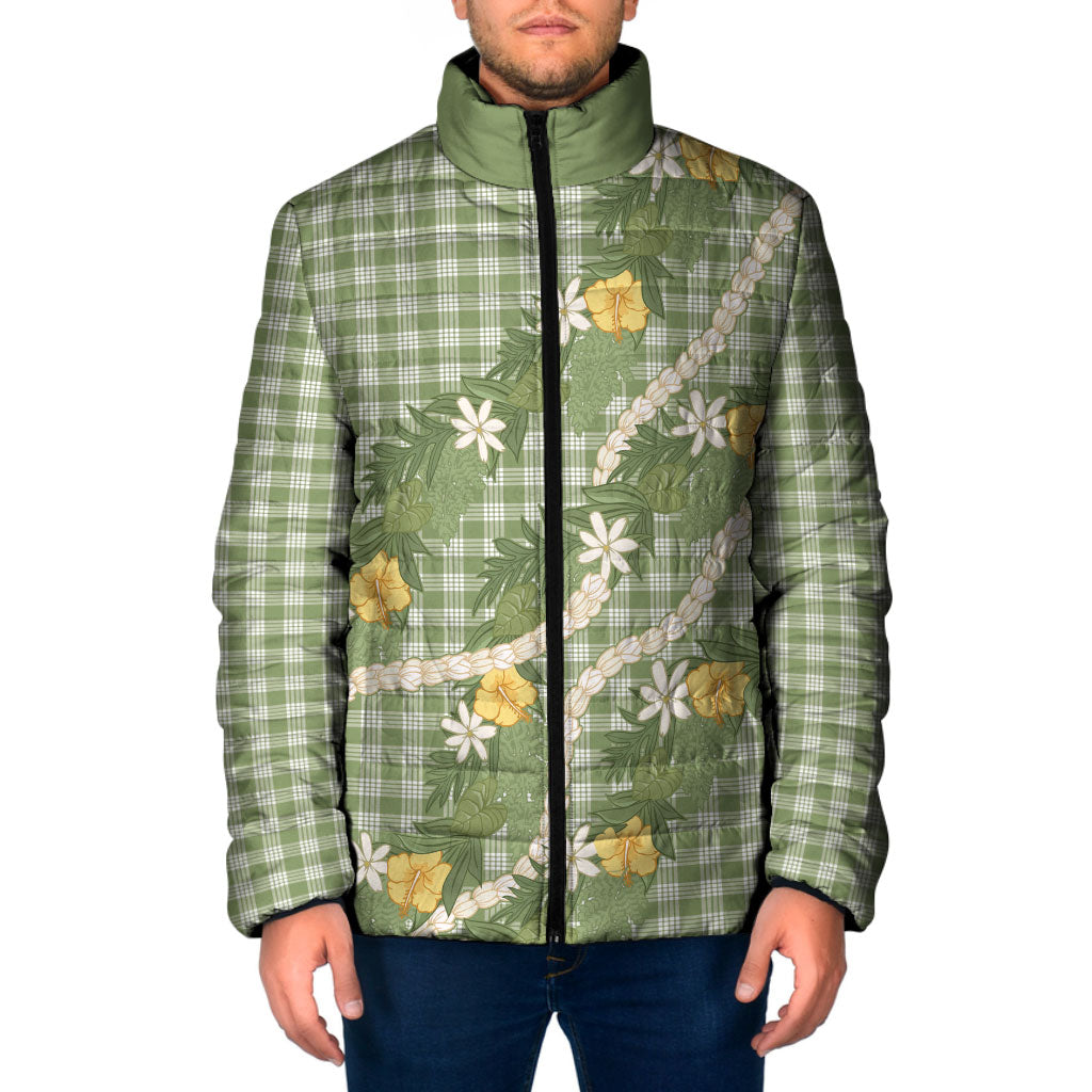 Aloha Puakenikeni Anthurium Pikake Lei Padded Jacket Green Hawaiian Palaka Pattern