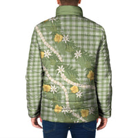 Aloha Puakenikeni Anthurium Pikake Lei Padded Jacket Green Hawaiian Palaka Pattern