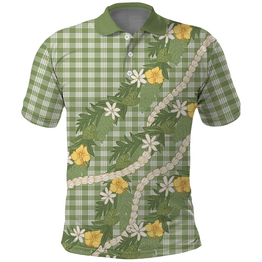Aloha Puakenikeni Anthurium Pikake Lei Polo Shirt Green Hawaiian Palaka Pattern