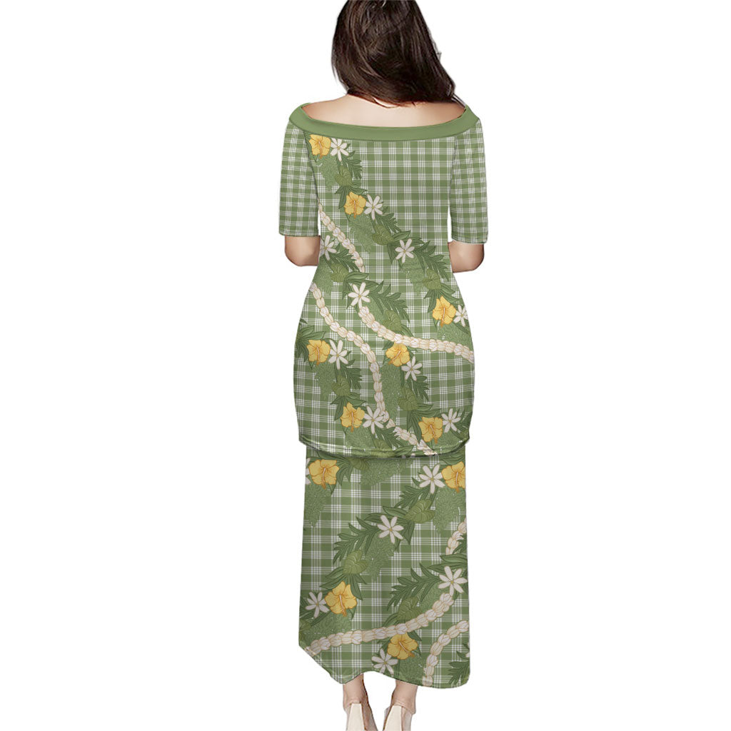 Aloha Puakenikeni Anthurium Pikake Lei Puletasi Green Hawaiian Palaka Pattern