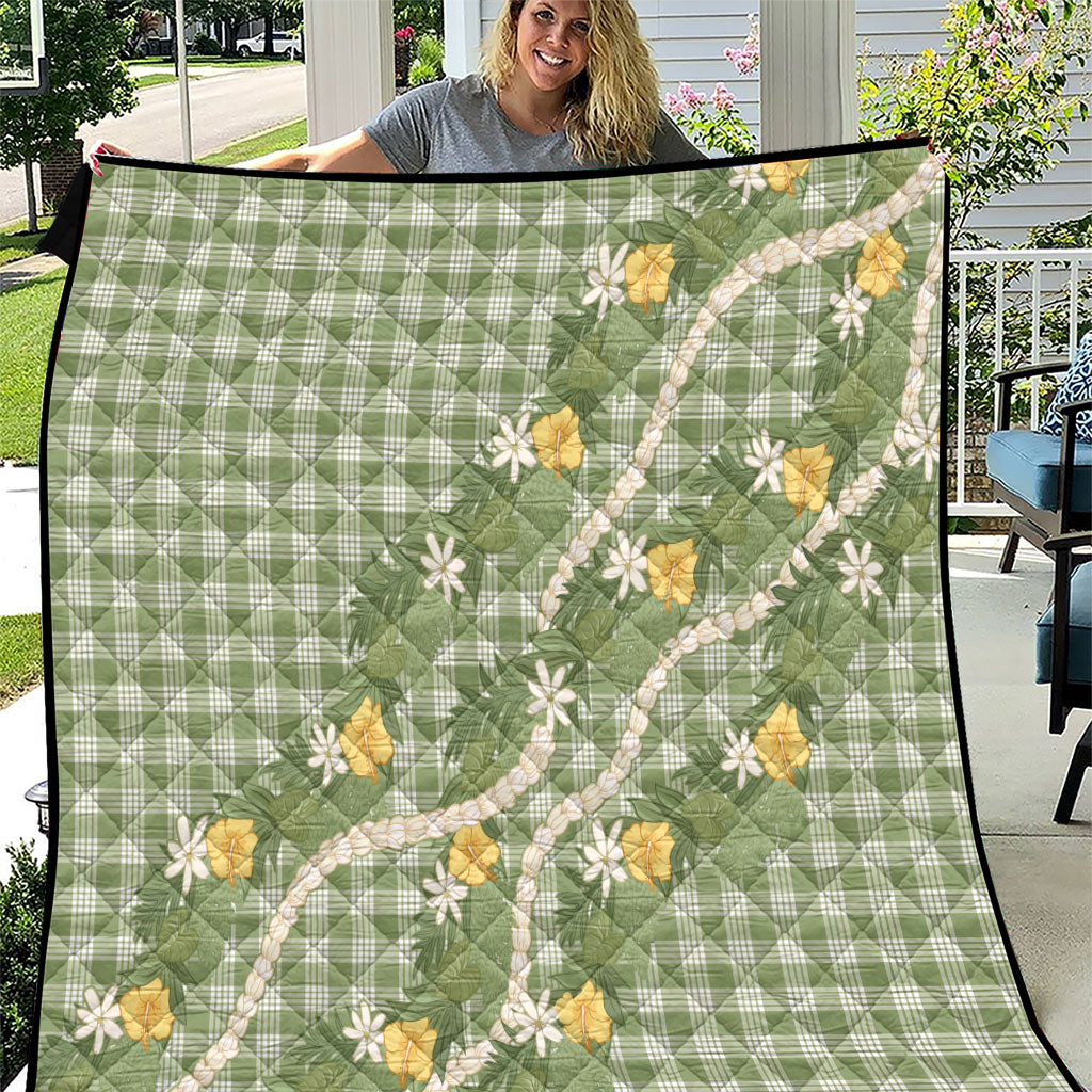 Aloha Puakenikeni Anthurium Pikake Lei Quilt Green Hawaiian Palaka Pattern