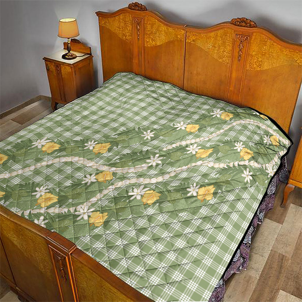 Aloha Puakenikeni Anthurium Pikake Lei Quilt Green Hawaiian Palaka Pattern