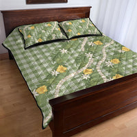 Aloha Puakenikeni Anthurium Pikake Lei Quilt Bed Set Green Hawaiian Palaka Pattern