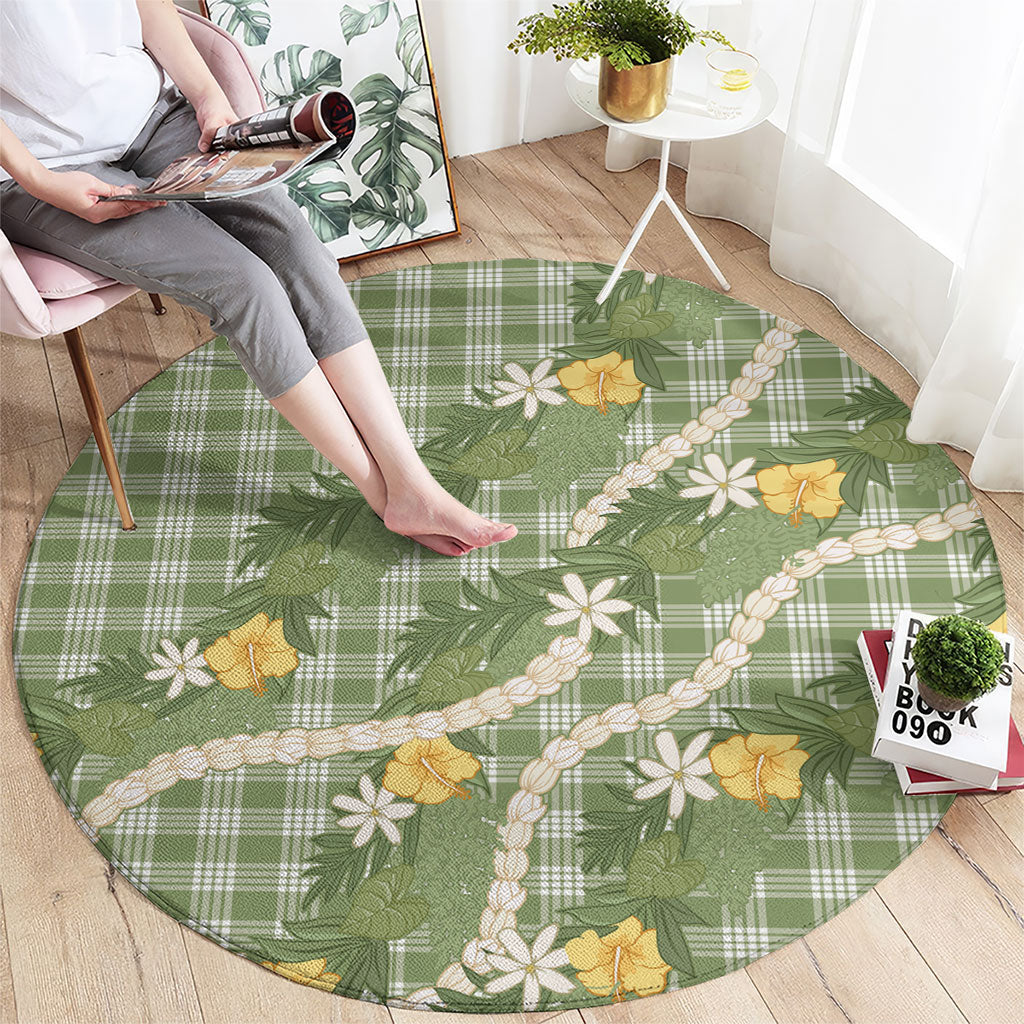 Aloha Puakenikeni Anthurium Pikake Lei Round Carpet Green Hawaiian Palaka Pattern