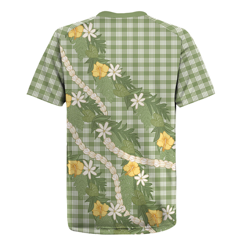 Aloha Puakenikeni Anthurium Pikake Lei Rugby Jersey Green Hawaiian Palaka Pattern