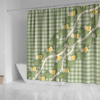 Aloha Puakenikeni Anthurium Pikake Lei Shower Curtain Green Hawaiian Palaka Pattern