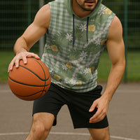 Aloha Puakenikeni Anthurium Pikake Lei Sleeveless Hoodie Green Hawaiian Palaka Pattern