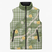 Aloha Puakenikeni Anthurium Pikake Lei Sleeveless Puffer Jacket Green Hawaiian Palaka Pattern