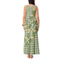 Aloha Puakenikeni Anthurium Pikake Lei Tank Maxi Dress Green Hawaiian Palaka Pattern