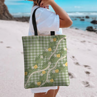 Aloha Puakenikeni Anthurium Pikake Lei Tote Bag Green Hawaiian Palaka Pattern