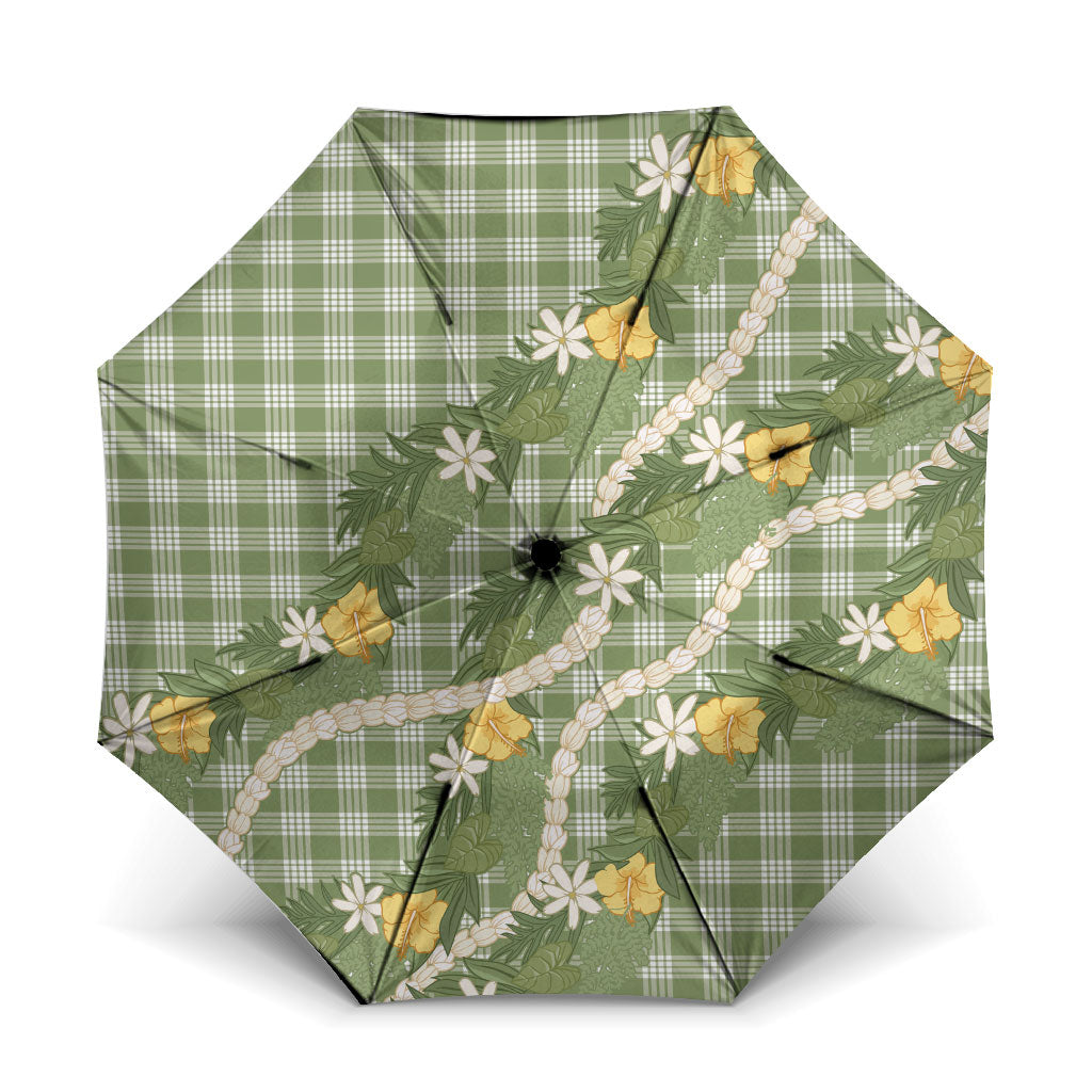 Aloha Puakenikeni Anthurium Pikake Lei Umbrella Green Hawaiian Palaka Pattern