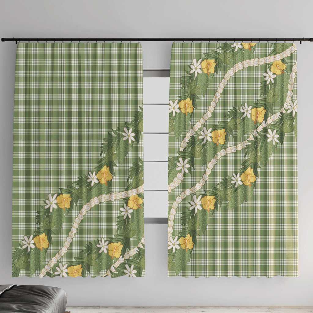 Aloha Puakenikeni Anthurium Pikake Lei Window Curtain Green Hawaiian Palaka Pattern