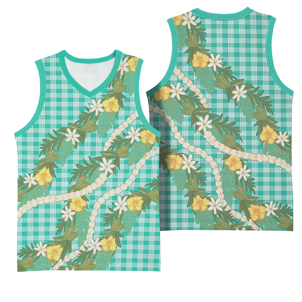 Aloha Puakenikeni Anthurium Pikake Lei Basketball Jersey Marine Hawaiian Palaka Pattern