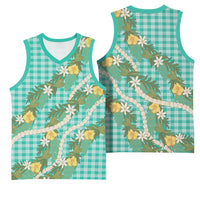 Aloha Puakenikeni Anthurium Pikake Lei Basketball Jersey Marine Hawaiian Palaka Pattern