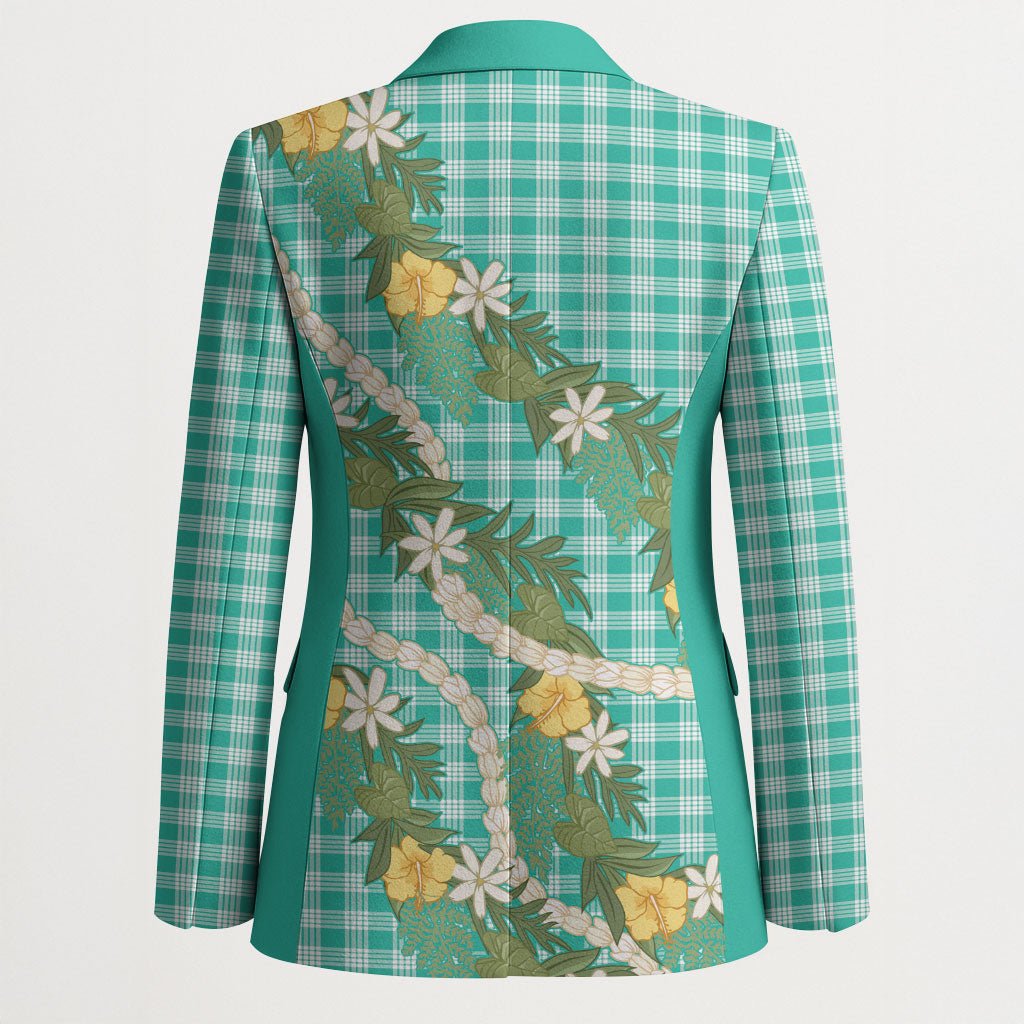 Aloha Puakenikeni Anthurium Pikake Lei Blazer Marine Hawaiian Palaka Pattern