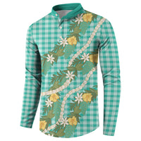 Aloha Puakenikeni Anthurium Pikake Lei Button Sweatshirt Marine Hawaiian Palaka Pattern
