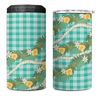 Aloha Puakenikeni Anthurium Pikake Lei 4 in 1 Can Cooler Tumbler Marine Hawaiian Palaka Pattern