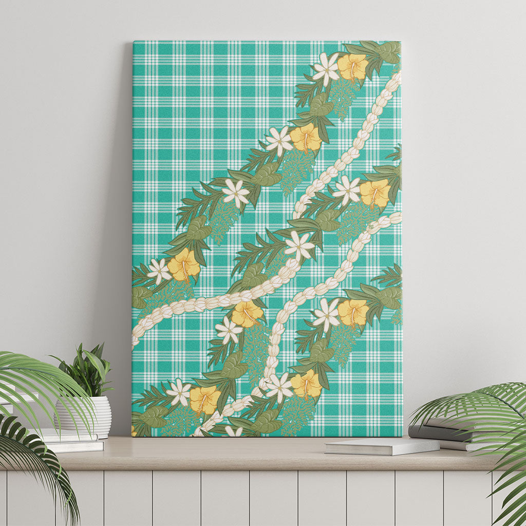 Aloha Puakenikeni Anthurium Pikake Lei Canvas Wall Art Marine Hawaiian Palaka Pattern