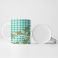 Aloha Puakenikeni Anthurium Pikake Lei Ceramic Mug Marine Hawaiian Palaka Pattern
