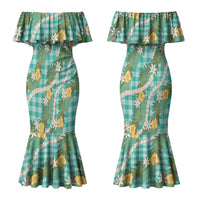 Aloha Puakenikeni Anthurium Pikake Lei Couples Matching Mermaid Dress and Hawaiian Shirt Marine Hawaiian Palaka Pattern LT9 - Polynesian Pride