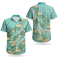 Aloha Puakenikeni Anthurium Pikake Lei Couples Matching Off Shoulder Short Dress and Hawaiian Shirt Marine Hawaiian Palaka Pattern LT9 - Polynesian Pride