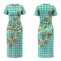 Aloha Puakenikeni Anthurium Pikake Lei Couples Matching Short Sleeve Bodycon Dress and Long Sleeve Button Shirt Marine Hawaiian Palaka Pattern LT9 - Polynesian Pride