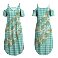 Aloha Puakenikeni Anthurium Pikake Lei Couples Matching Summer Maxi Dress and Hawaiian Shirt Marine Hawaiian Palaka Pattern LT9 - Polynesian Pride
