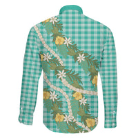 Aloha Puakenikeni Anthurium Pikake Lei Family Matching Long Sleeve Bodycon Dress and Hawaiian Shirt Marine Hawaiian Palaka Pattern LT9 - Polynesian Pride