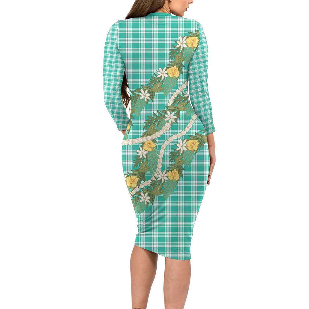 Aloha Puakenikeni Anthurium Pikake Lei Family Matching Long Sleeve Bodycon Dress and Hawaiian Shirt Marine Hawaiian Palaka Pattern LT9 - Polynesian Pride